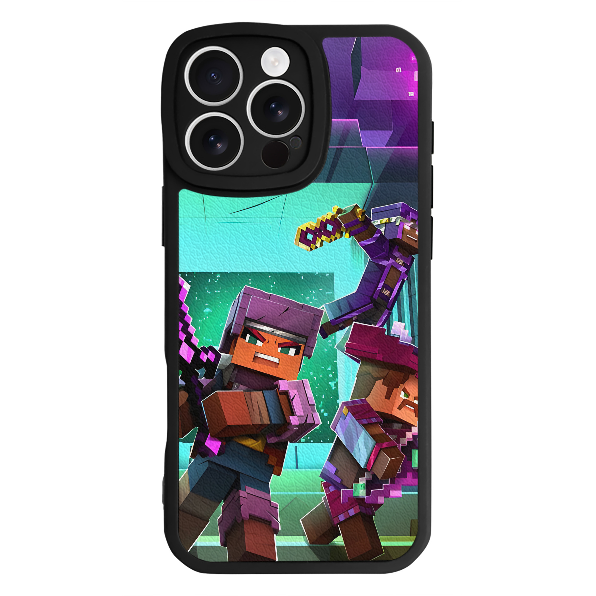 （画像用） マインクラフト ブロックの世界 Minecraft MC Block world 【iPhone 16シリーズ対応】シリコンスマホケース（レザー調） 材質：シリコン